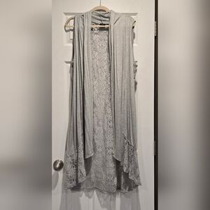 Gray Sleeveless Lace Cardigan